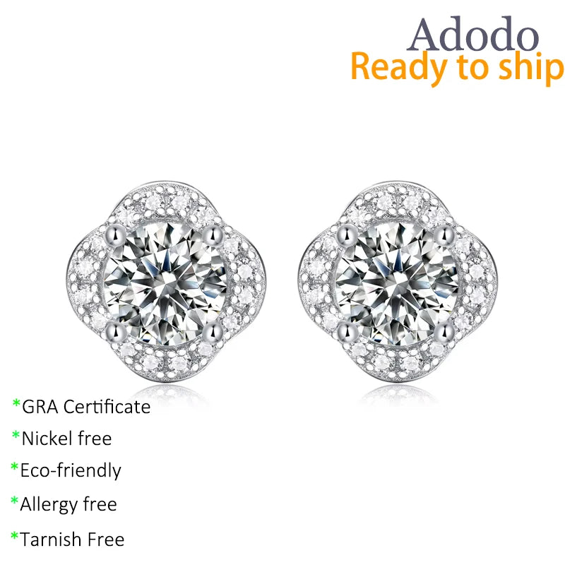 Wholesale Exquisite Round Cut 1ct VVS1 D Color GRA Moissanite Jewelry 925 Silver Clover Fine Stud Earrings for Ladies