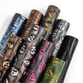 Dark Retro Skull Embossed PU Faux Leather Waterproof Velvet Backing for Bag Tote Sofa Garment Football Decorative Purposes