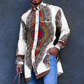 M-4XL Ethnic Style Digital Printing Shirt Mid Length Shirt African Style Polo Collar Single Breasted Streetwear Top