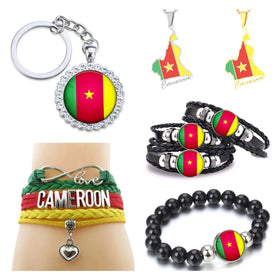 50 Models Cameroon Flag Map Pendant Key Chain Ring Cuff Link Tie Clip Necklace Bracelet Earrings Brooch Lapel Pin Jewelry Set