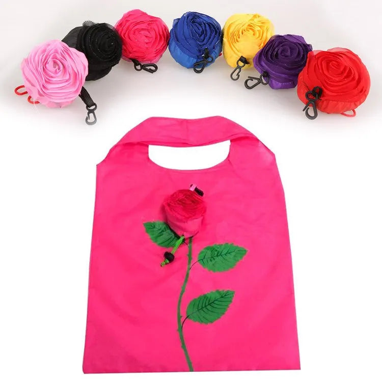 Eco Storage Handbag Rose Flowers Shape Foldable Shopping Bags Reusable Folding Grocery Nylon Large Bag