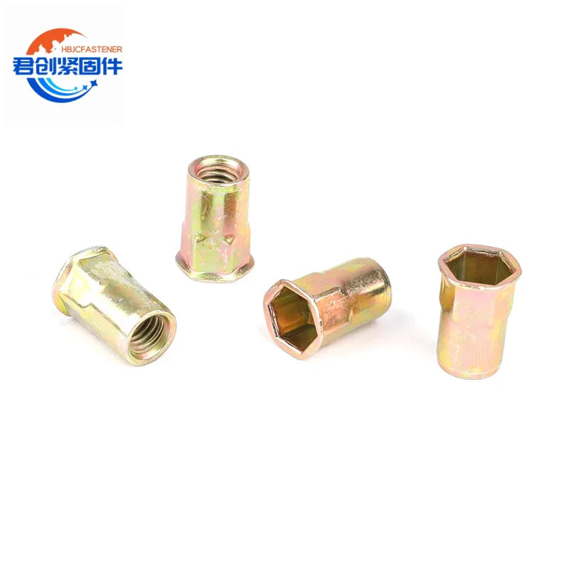 M6 M8 M10 Double Hex Countersunk Flat Head Rivet Nut ASTM B7 B7M A325 A307 Grade 2 5 Steel Blue Yellow Zinc Plating Aluminium