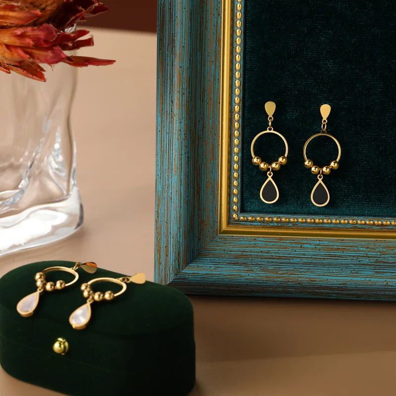 Paslanmaz Celik Kupe Circle Design Stainless Steel Earrings 18K Gold Plated Delicate Water Drop Geometric Circle Earring