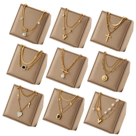 Waterproof Non Tarnish Three Layer Titanium Steel 18K Gold Pvd Plated Cross Heart Pendant Layered Necklace Stainless Steel