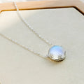 Silver Plated White Round Moonstone Pendant Necklaces Luxury Women Fashion Jewelry Clavicle Chain Short Necklace