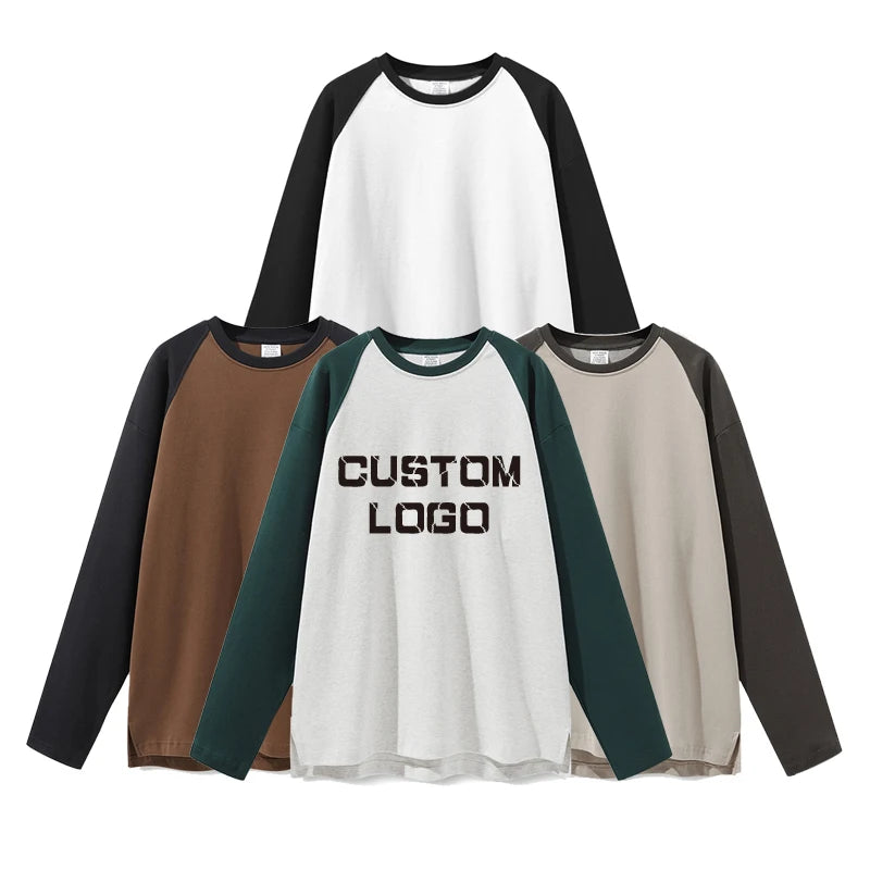 Wholesale  Oversize Fit T-Shirt Custom Screen Print Long Thermal Sleeves Top Hip Hop Cotton Men's Sweatshirts T Shirt