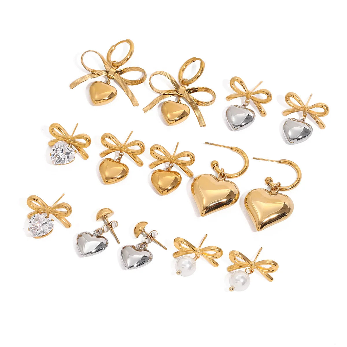 MICCI Bijoux En Acier Inoxydable Non Tarnish Stainless Steel Jewelry Heart Pendant Bow Charm Earrings