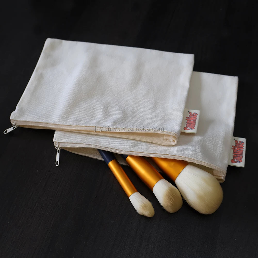 Large Capacity Eco-Friendly Cotton Canvas Makeup Storage Pouch with Zipper Reusable Bag for Cosmetic Packaging