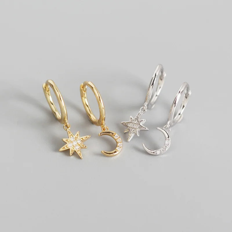 YHE0233 925 Sterling Silver Earring 18k Gold Plated Earring Stud Star Moon With Zircon Earring Jewelry 2020
