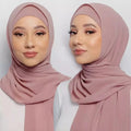 Wholesale Finest Hijab Prefect Muslim Women Scarf Hijab Matching Color Heavy Chiffon Hijab With Inner Cap Set