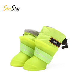 SinSky Waterproof Anti-slip Comfortable Pet Rubber Rain Boots Long Fleece Warm Snow Rain Dog Shoes Pet Shoes for Dogs
