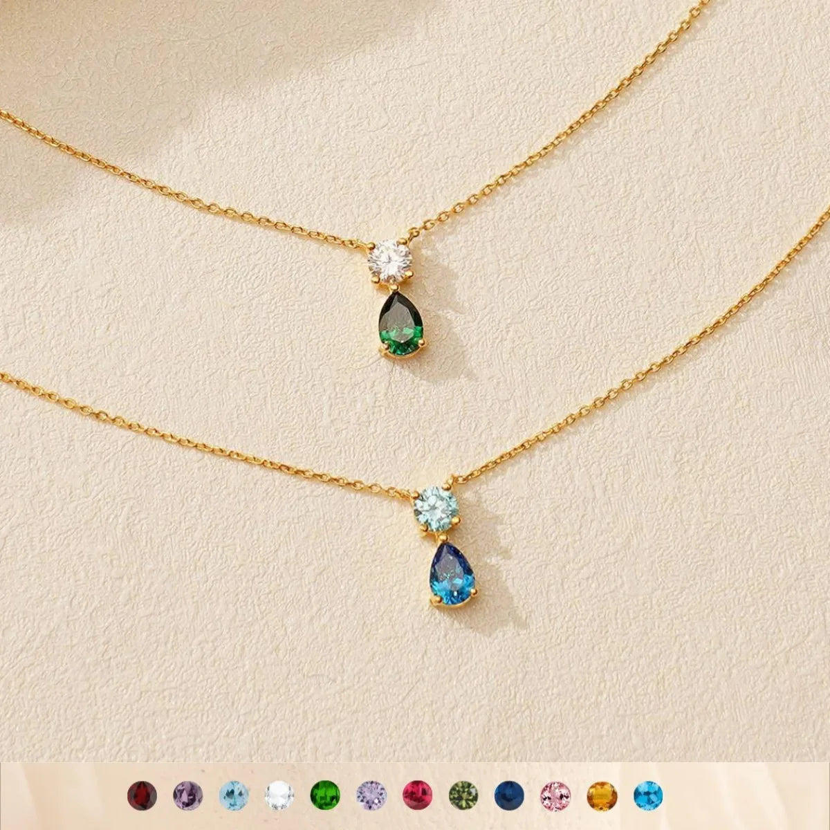 12 Birthstone Gemstone Zircon Necklace Retro Artistic Style High Color Retention 18K Gold Plated Link Fashionable for Parties