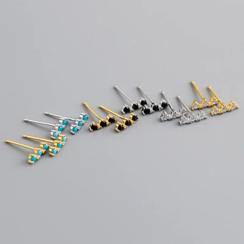 Fashion NEW 925 Sterling Silver Blue Turquoise Black CZ Diamond Minimalist bar Stud Earrings for Women