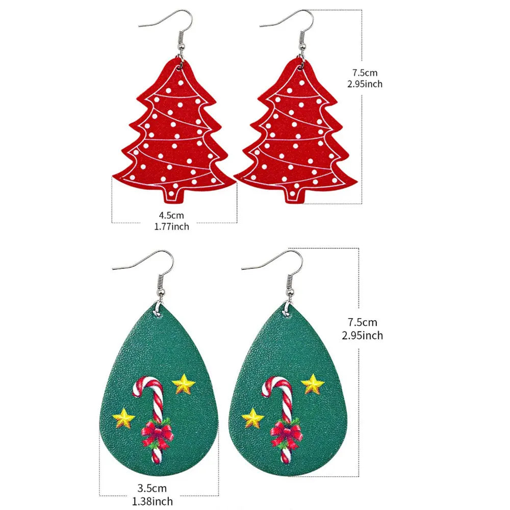 Fashion Children's Pu Leather Anniversary Holiday Tree Snowman Santa Claus Bohemian Accessories Teardrop Drop Earrings