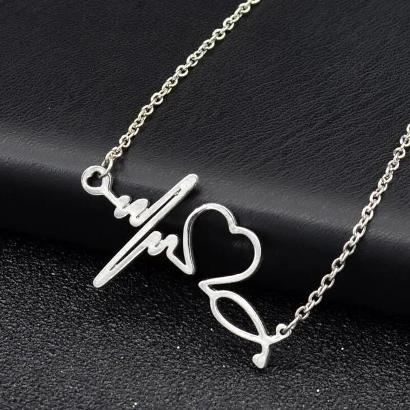 2022 Hollow Heart Pendant Necklace Heart ECG Choker Necklace Heart Electrocardiogram Pendant Necklace for Women Men