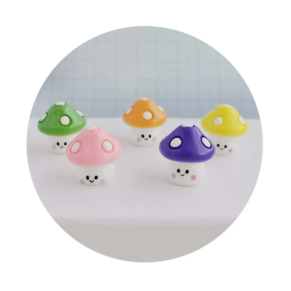 Colorful Miniature Mushrooms Fairy Garden Decoration 16mm Mini Mushroom Resin Figurines Home Decor Table Accessories