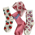 Spring and Autumn Thin Pink Letter Strawberry Fashion Versatile Cotton Sweet Beauty Medium Sleeve Socks