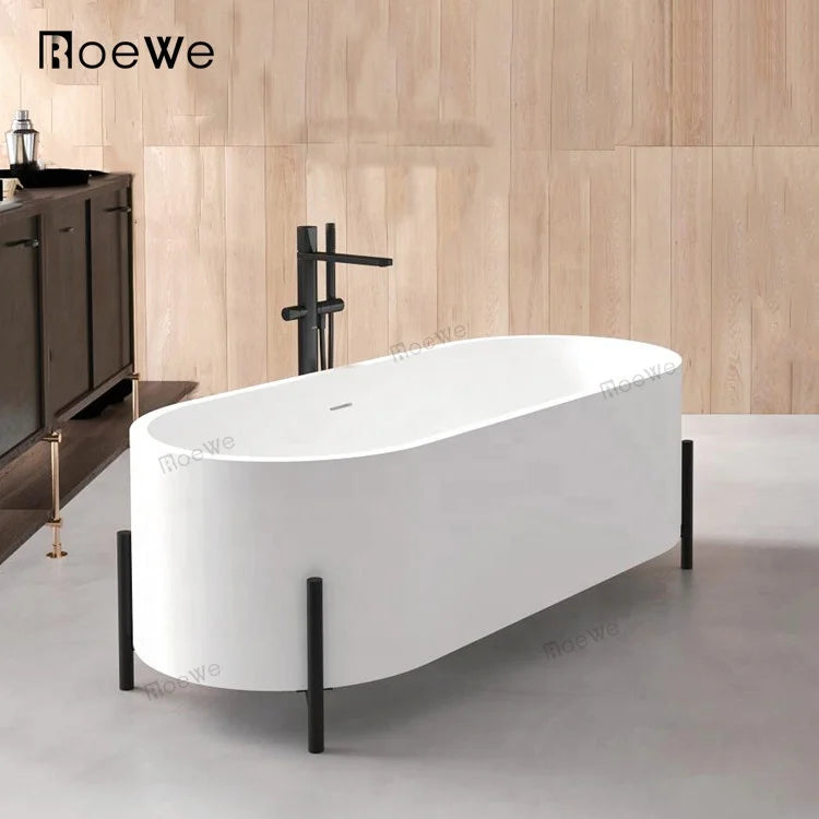 White Matt Composite Cast Stone Bath Solid Surface Tub Bathroom Freestanding Artificial Marble Bathtub Price