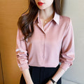 SATIN Long Sleeve Blouse Button up Shirt Women Summer New Female Elegant Ladies Tops High Quality Office Lady