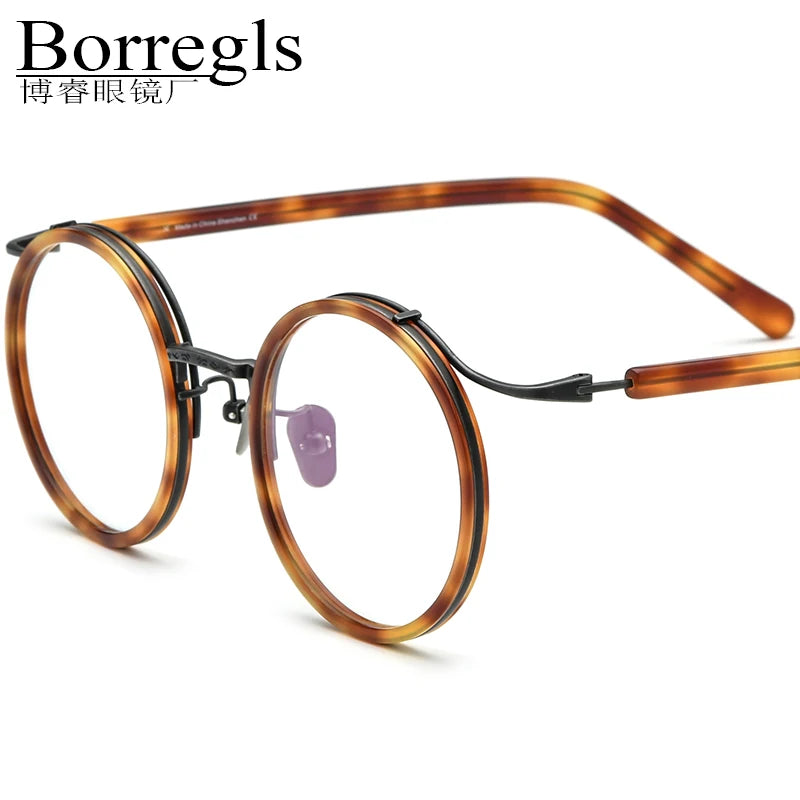 Borregls Acetate Titanium Glasses Frame Women 2022 New Round Frame Eyeglasses Men Optical Eyewear for Small Face 185676