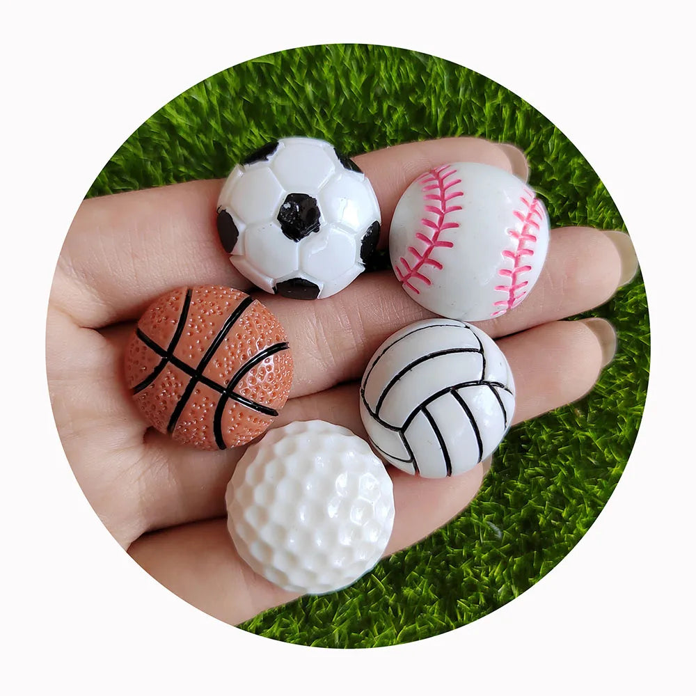 Mix Resin Flat Back Ball Cabochon Simulation Resin Basket Ball Football Base Ball Toys Volleyball for Jewelry