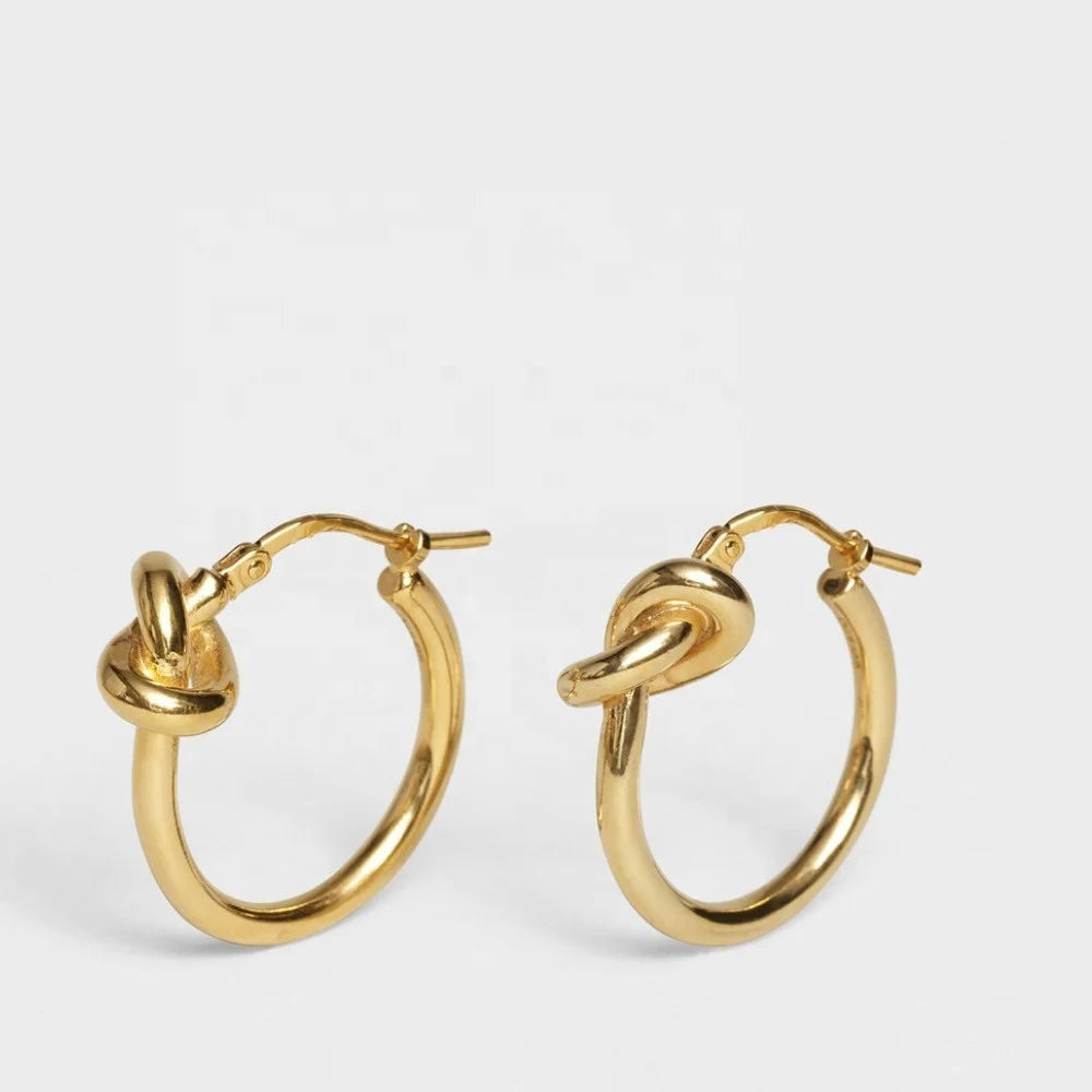 Bohemian Gold Minimalist Plain Sterling Silver 925 Knot Hoop Earring