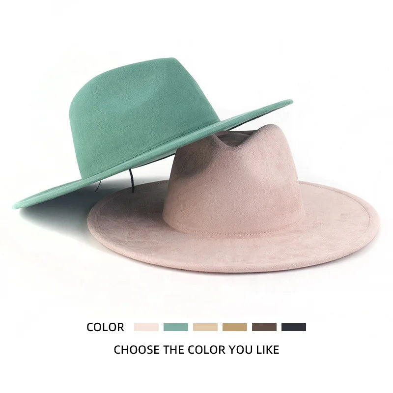 New Fashion Fedora Hat Ceinture Wide Brim Suede Vintage Jazz Fedora Hat Chapeaux Femme En Feutre  Felt Hat