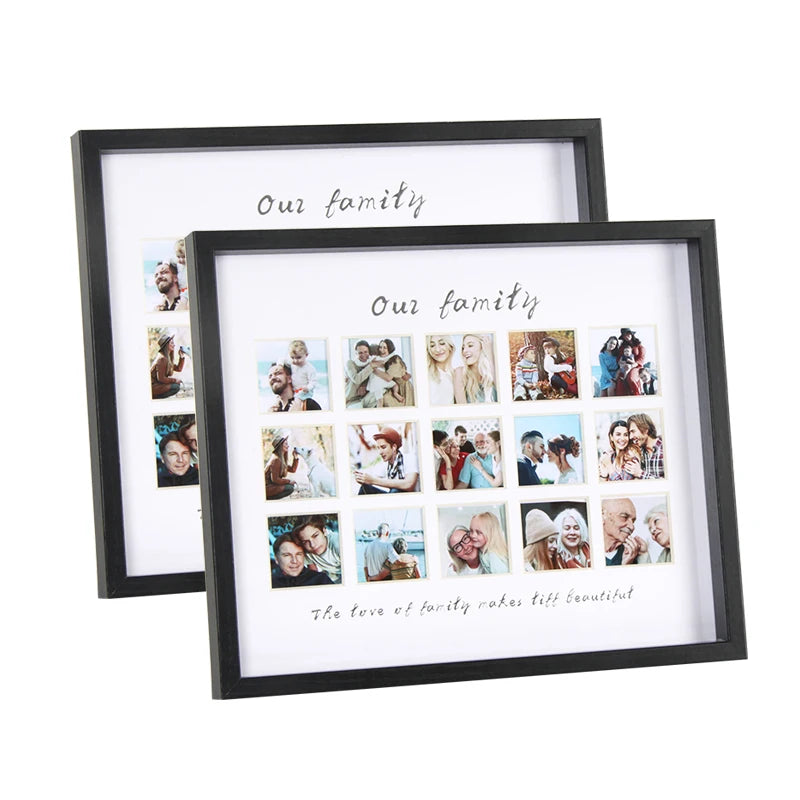 Silver Stamping One Family Theme Black Collage Picture Frame With White Mat Holds 15pcs Small Photos Multi Opening Picture Matte