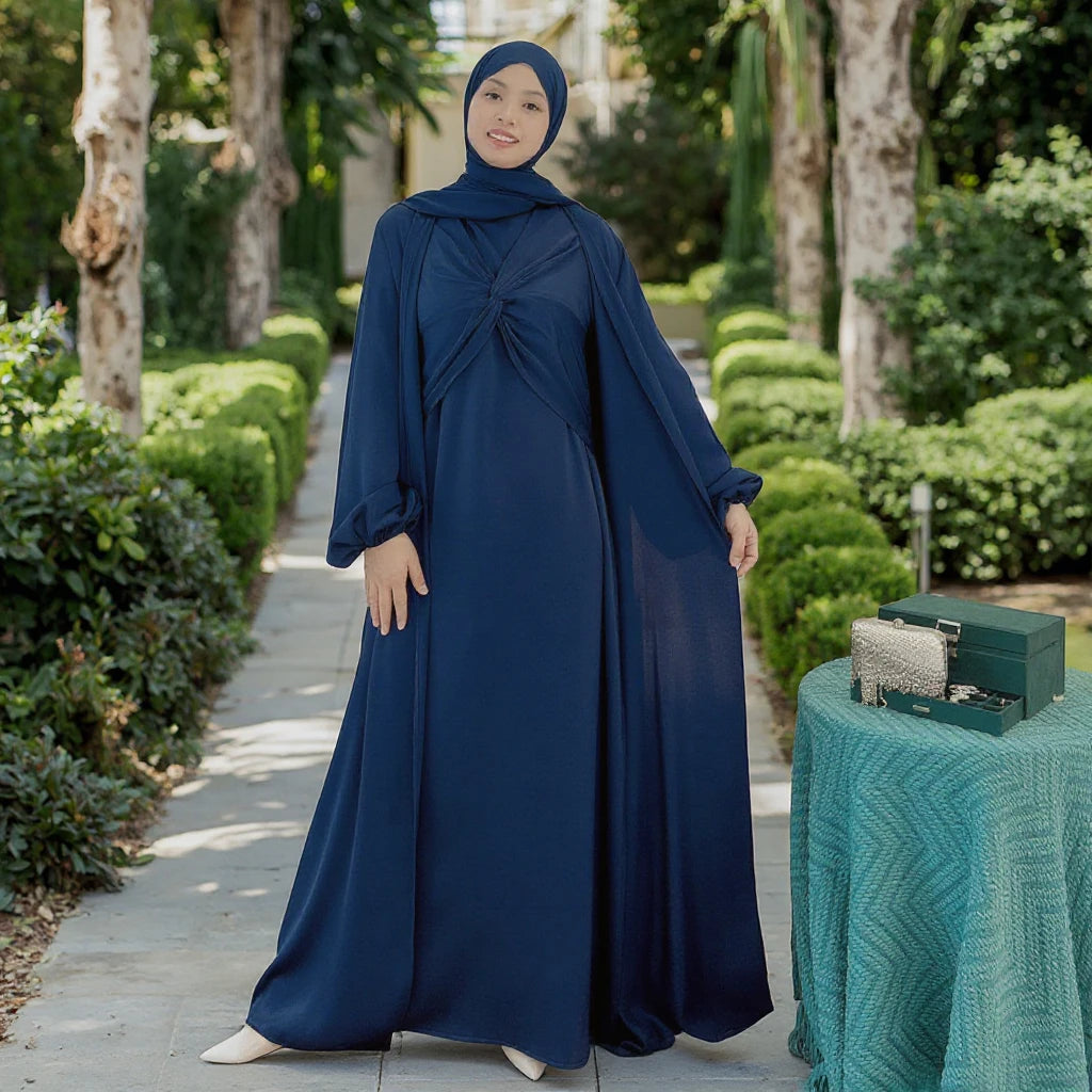 2 Pcs Set Modest Muslim Abaya Styles for Ramadan Long Islamic Clothing Wholesale African Clothing Turkey Styles Modest Dresses