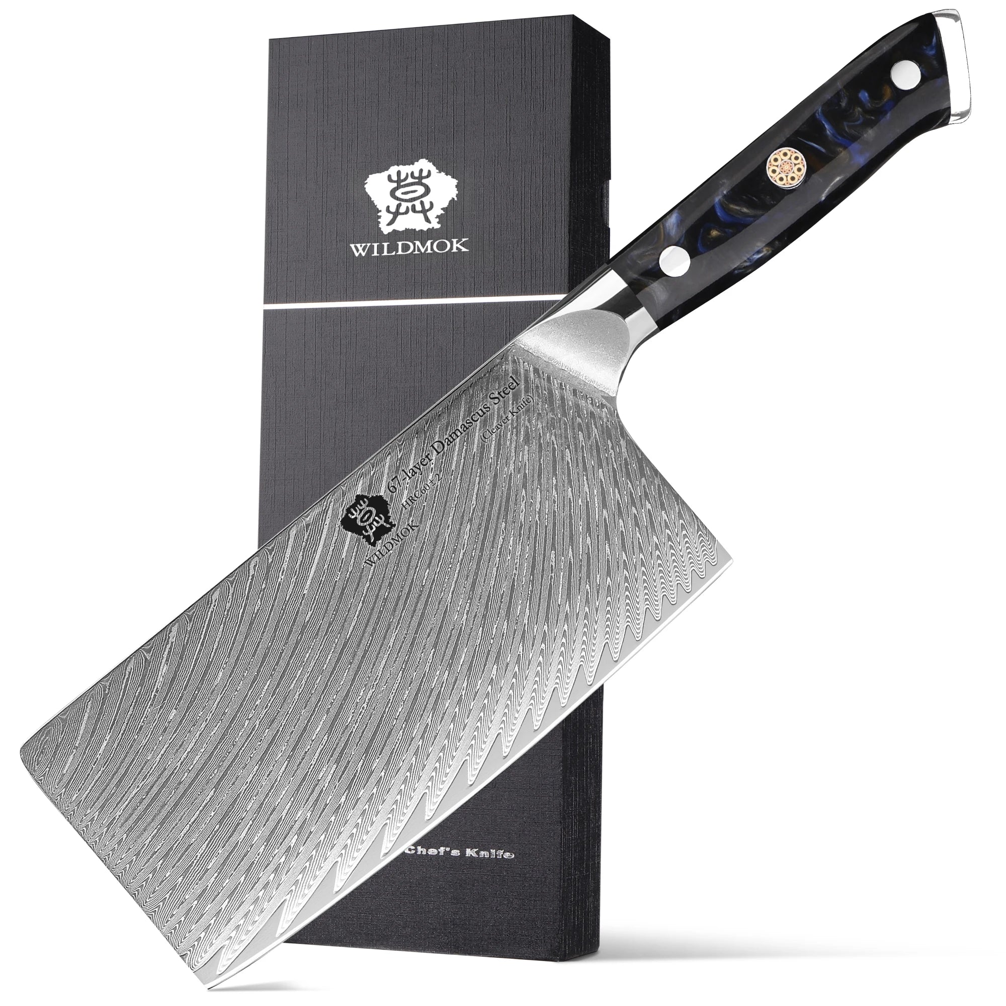 WILDMOK 67 Layers 10Cr15CoMoV Damascus Steel Chinese Chef Kitchen Knife 7 Inch Cleaver Butcher Knife with Resin Handle