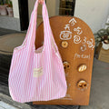 Simple Stripe Women's Shoulder Bag Large Capacity Girls Travel Vest Bag Book Handbags Portable Female Shopping Bags Zipper Tote