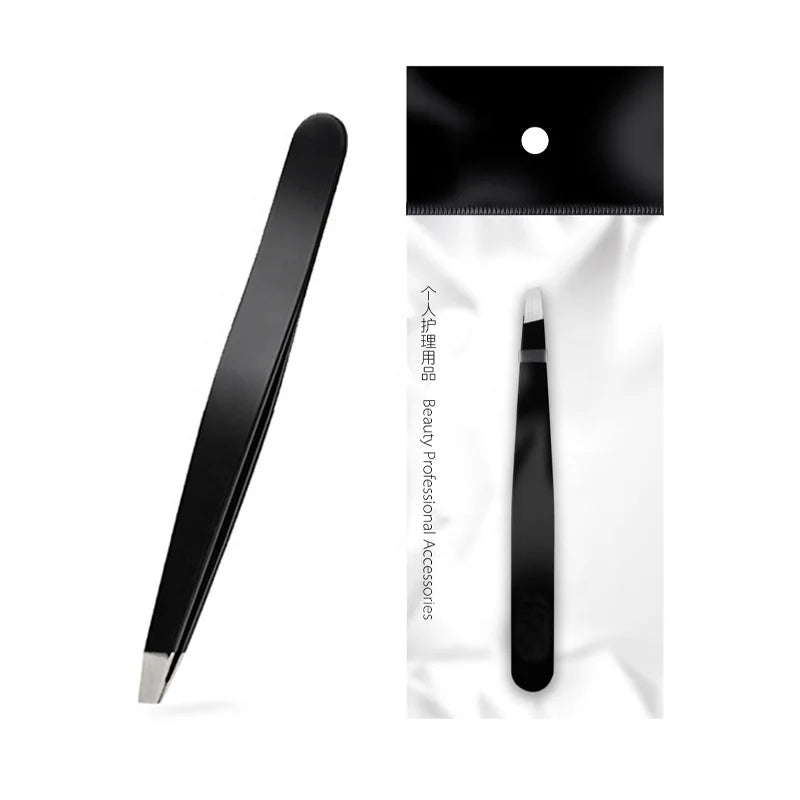 Customized Stainless Steel  Anti-static Brow Tweezers Black Pink Gold Slanted Hair Removal  Eyebrow Tweezers Private Label