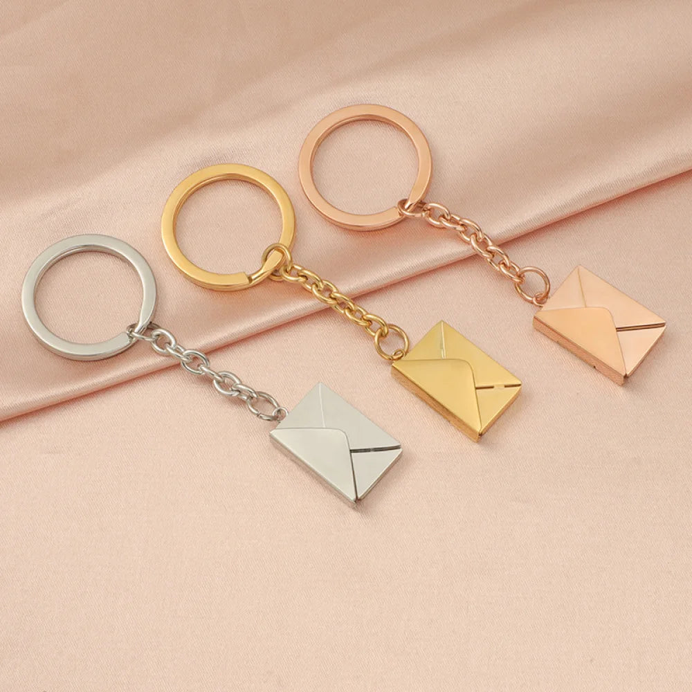 Wholesale Blank Card Engrave Metal Envelope Charm Keychain Key Ring Mirror Polished Stainless Steel Envelope Keychain