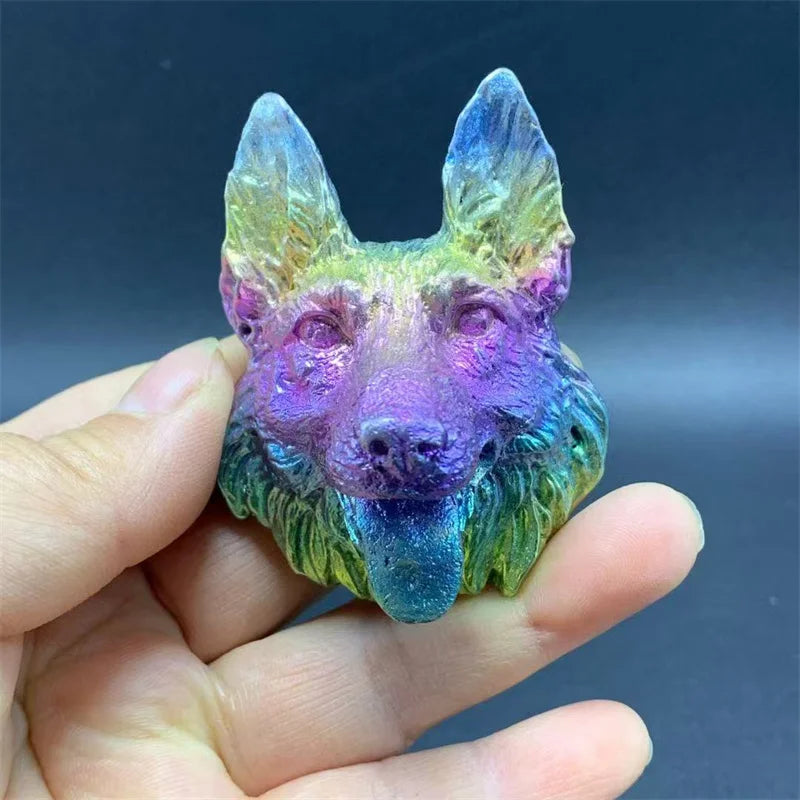 Wholesale Natural Rainbow Bismuth Ore Pet Dog Crafts Metal Bismuth Dog Head Crafts About 6pcs in 1 Kilogram