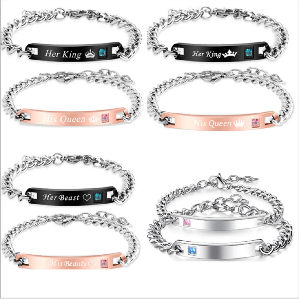 Fashion Brass Alloy Their love Heart Bracelet Charm His Queen Her king Couple Bracelets Jewelry for Lovers