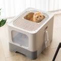 Large Space Foldable Plastic Cat Litter Box with Free Litter Scoop Front Entry Top Exit Stocked