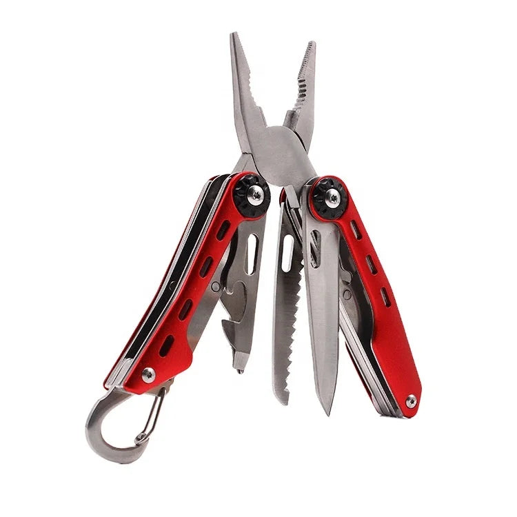Multipurpose Survival Pocket Knife Stainless Steel Multi-function Folding Pliers with Saw Blade Screwdriver Carabiner Long Nose