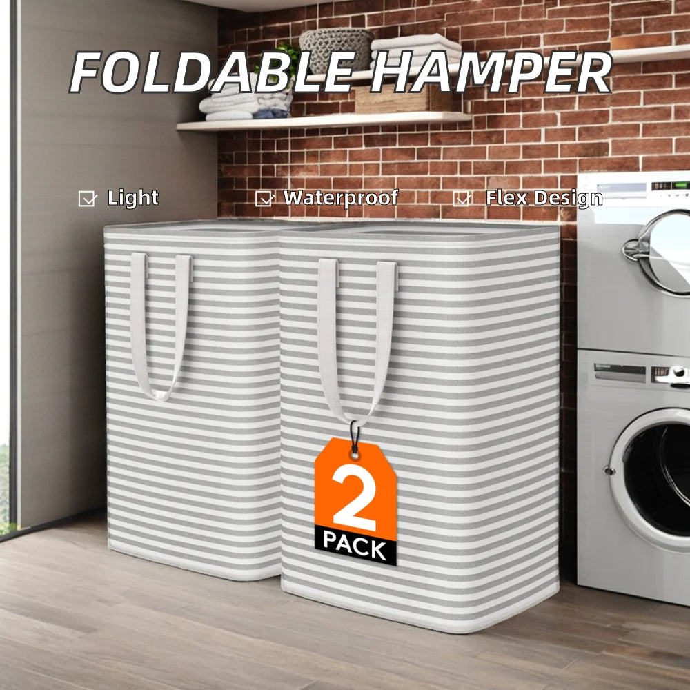 100L Laundry Basket Modern Striped Gray Durable Foldable Sorting Basket Multifunction Wholesale Dirty Clothes Storage Basket