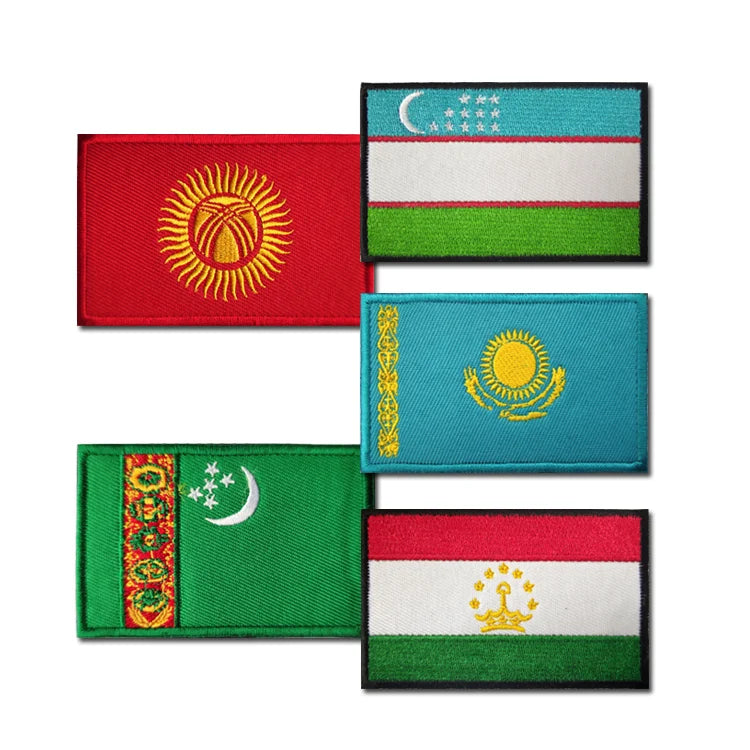Flag of Five Central Asian Countries Uzbekistan Tajikistan Kyrgyzstan Turkmenistan Kazakhstan Embroidered Patch Clothing Label