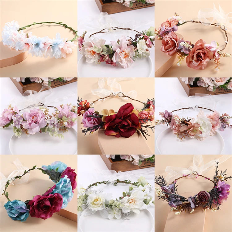 New Arrival Cloth Flower Head Crowns Headdress Wholesale Hair Accessories with Floral Design