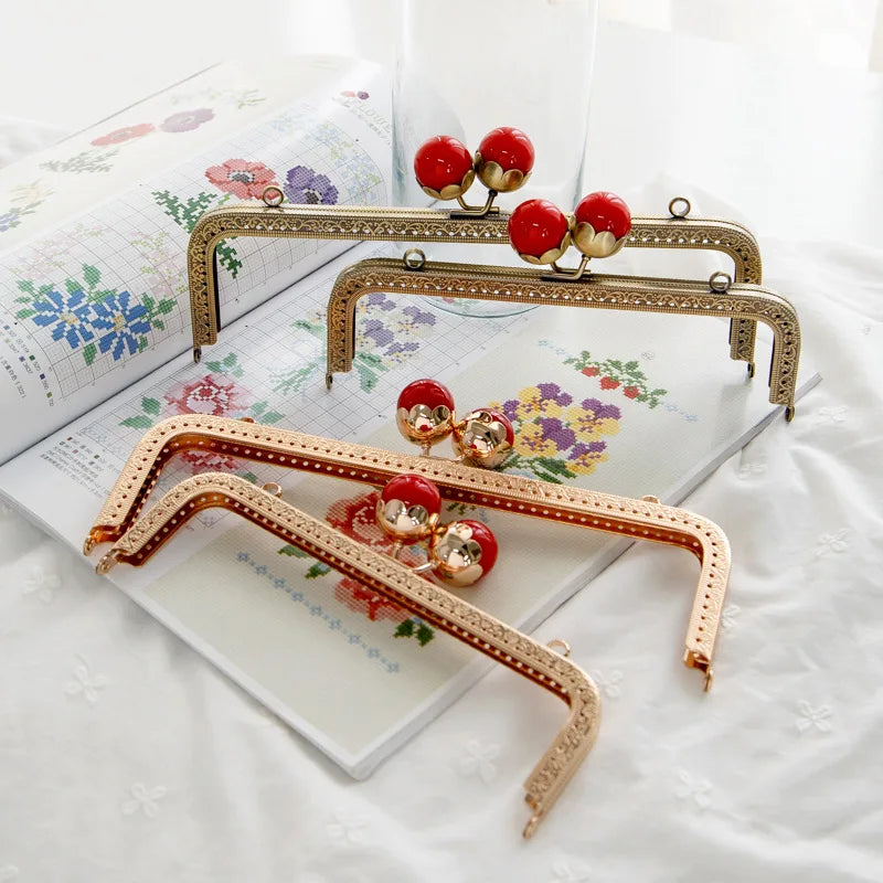 Classical Red  Black Pearl Ball Metal Bag Frame Handmade DIY Bag Accessories for Clutch 20.5cm 25cm