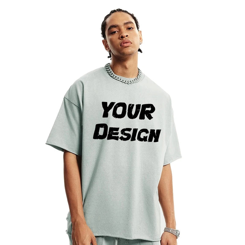 Customize 310gsm Heavyweight Logo Oversize Loose Fit Boxy Street Wear Vintage Distressed Edge Acid Wash T Shirts Men