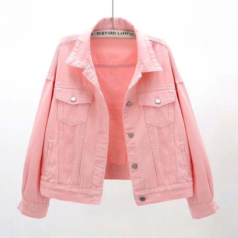 Hot Selling Pink Spring New Color Denim Jacket Women Plus Size Loose Long Sleeved Casual Jean Jacket