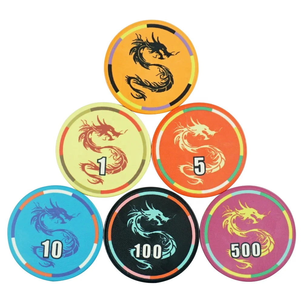Custermize 39mm Cheap Ceramic Poker Chips 10g Lucky Dragon Design From Chinese Factory for Casino Grade Entertainment Products