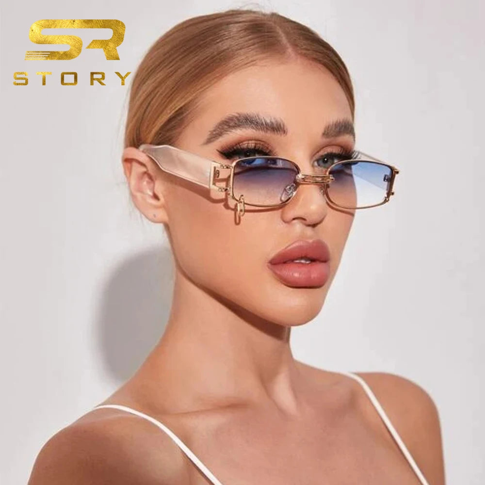 STORY W127 Vintage Punk Sunglasses Women Men 2021 Brand Designer New Fashion Circle Decoration Rectangle Sun Glasses for Female