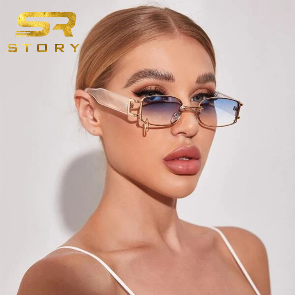 STORY W127 Vintage Punk Sunglasses Women Men 2021 Brand Designer New Fashion Circle Decoration Rectangle Sun Glasses for Female