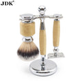 Bamboo Wooden Shaving Kits 3in1 Men's Gift Set Premium Synthetic Shaving Brush Set and Shaving Razor Stand Kit Box
