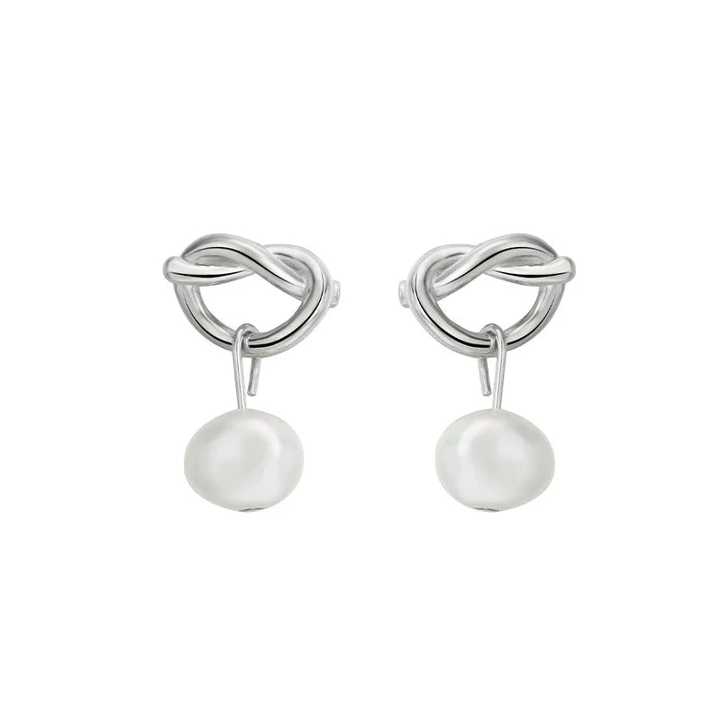 925 Sterling Silver 18k Gold Plated Rope Knot Pearl Stud Earrings