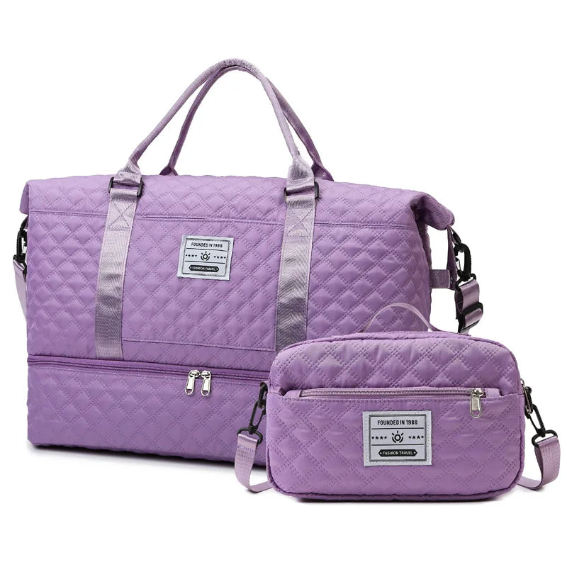 2 Piece Wet Pocket Duffel Bag Set Small Tote Bag Shoe Compartment Large Capacity Travel Leisure Fitness Weekend Bag Zipper