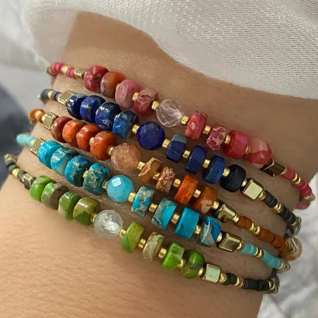 Handmade Fashion Unique Bohemian Adjustable Natural Power Stone Crystal Beads Beaded Bracelet Women Jewelry Bracelets